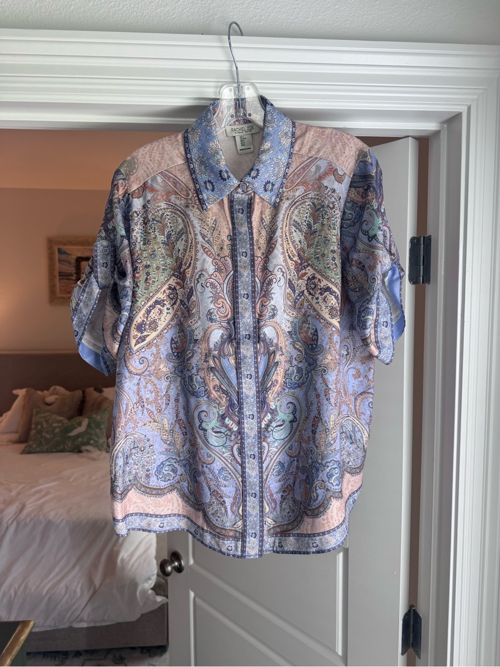 Etro women’s Paisley Short-Sleeve Button-Up Shirt in Pastel Blue & Pink